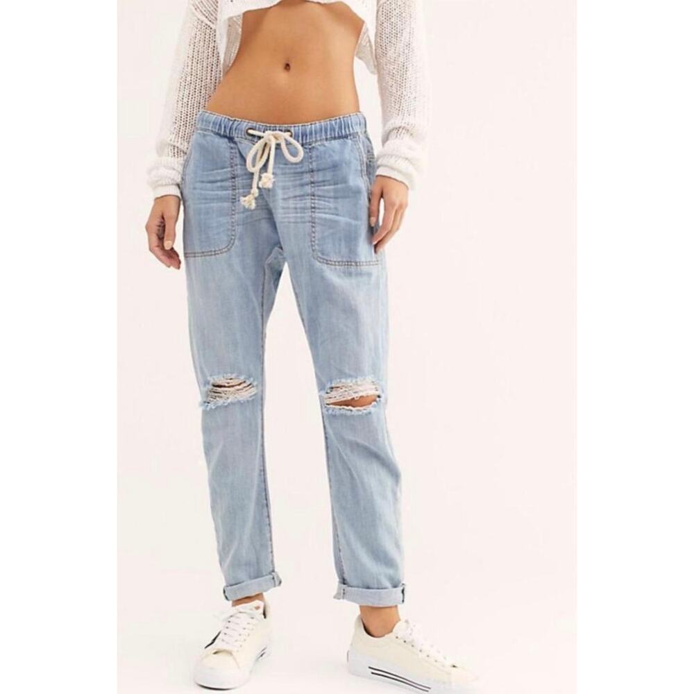 One Teaspoon Light Wash Denim Elastic Waist Drawstring Comfy Size XXS